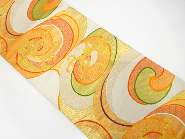 JAPANESE KIMONO / ANTIQUE FUKURO OBI / SILK / WOVEN ROUGH WAVE